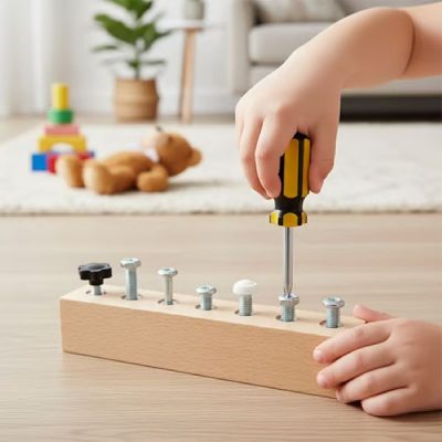 Πίνακας με Βίδες Montessori - Ξύλο Οξιάς, Πραγματικά Εργαλεία, Ηλικίες 3+ | MINIMOJSTER