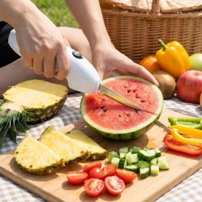 Ασύρματο ηλεκτρικό μαχαίρι - διπλές λεπίδες από ανοξείδωτο ατσάλι, 21 εκ., ψητό κρέας και ψωμί σε δευτερόλεπτα | SLICETRON